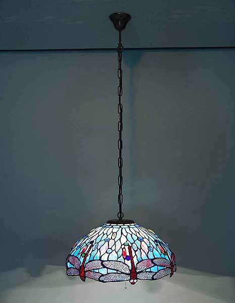 18" Dragonfly leaded glass hanging Tiffany lamp
