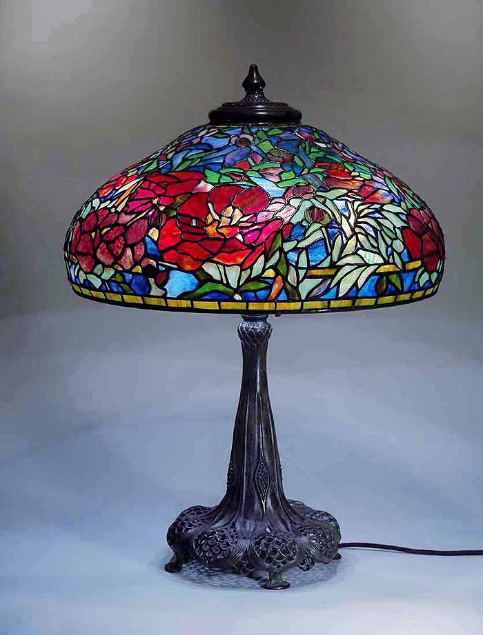 22" Elaborate Peony leaded glass and bronze Tiffany Lamp #1903