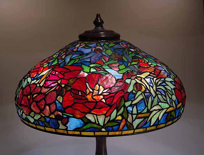 22" Elaborate Peony leaded glass and bronze Tiffany Lamp #1903