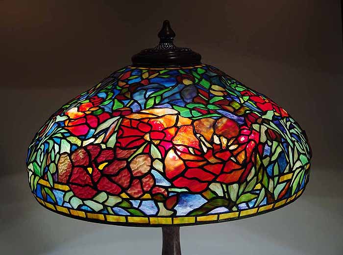 22" Elaborate Peony leaded glass and bronze Tiffany Lamp #1903